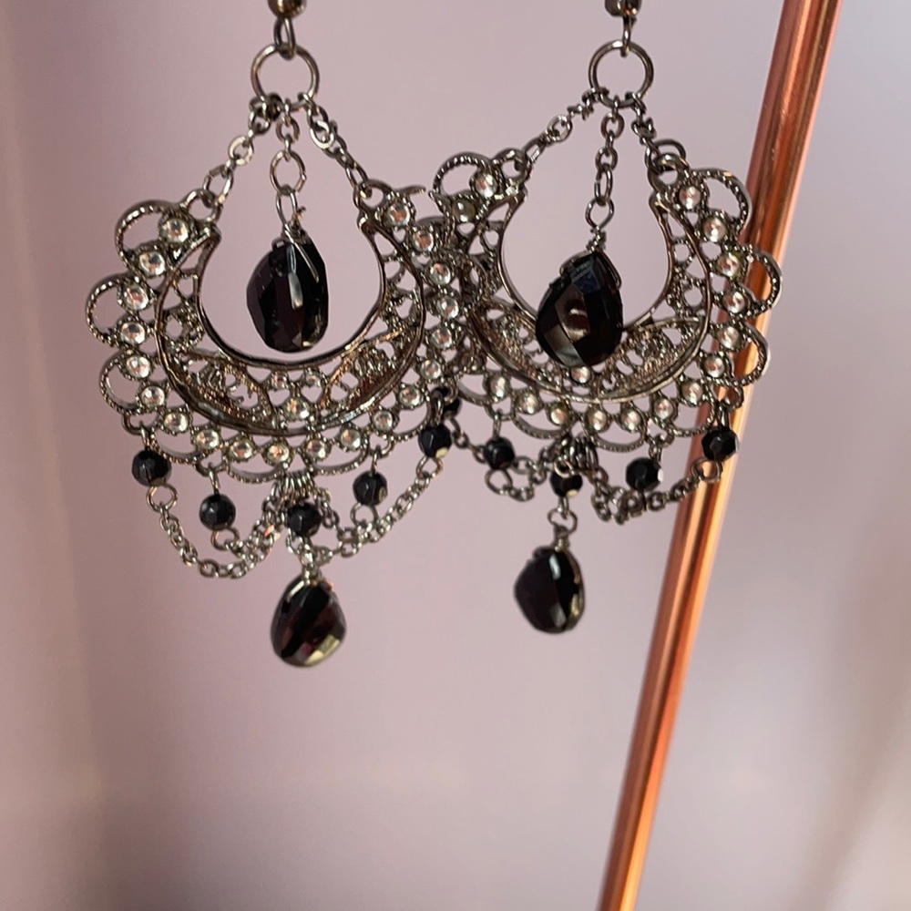 Rhinestone Statement Earrings Euc - image 1